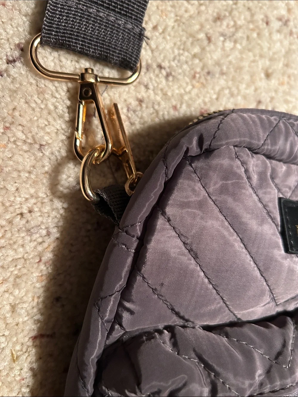 Gray Kedzie Quilted Crossbody Bag with Adjustable Strap